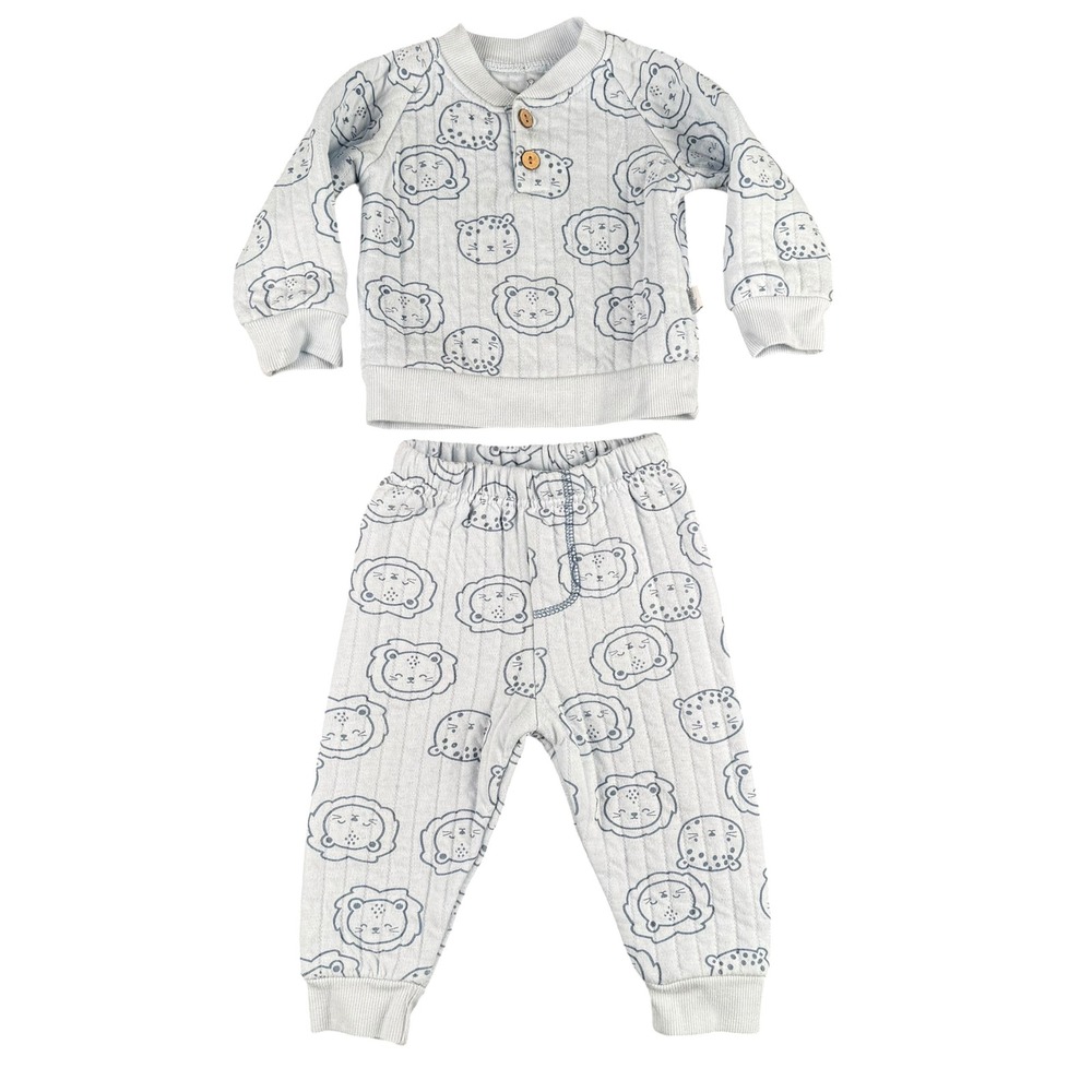 Duck Duck Goose Baby 6-9M Quilted Lion Print Henley Top‎ & Joggers Set Blue 195